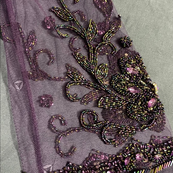 Gorgeous A-line dress with hand-beaded elbow length, illusion sleeves. - Picture 4 of 9